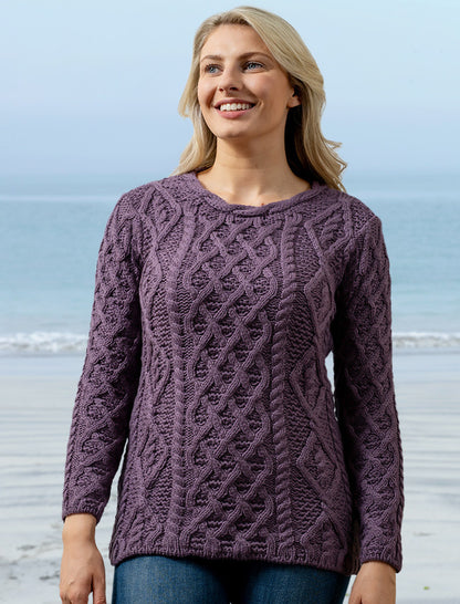 Womens Lambay Aran Sweater - Warm Levender 