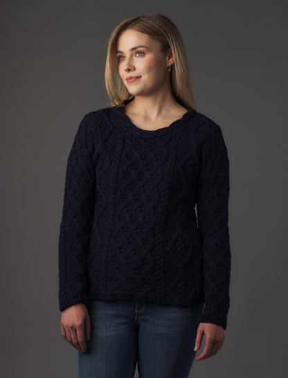 Lambay Aran Sweater for Women - Navy 