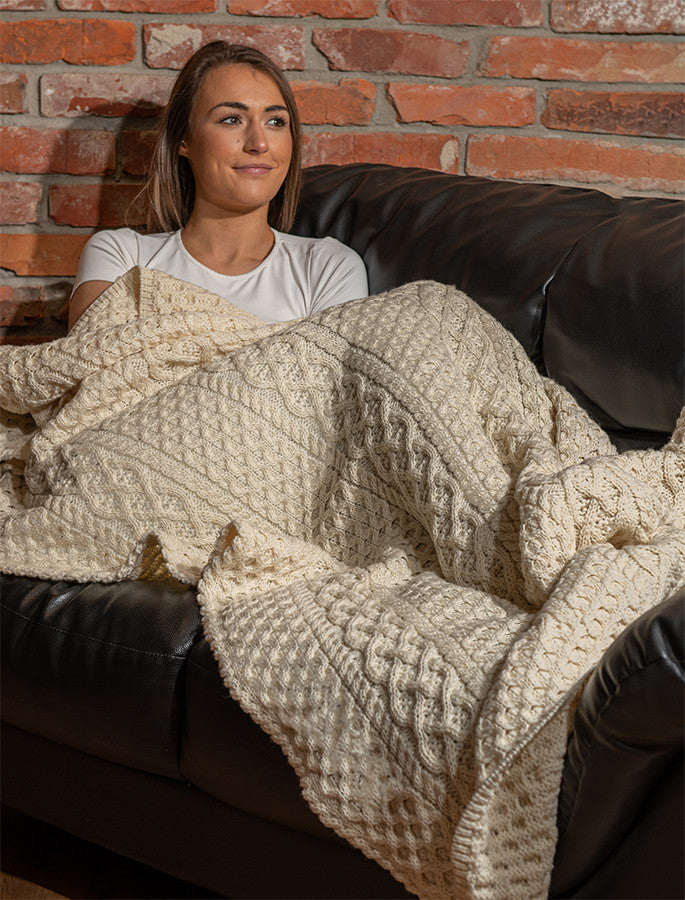 Merino Aran Throw - Natural White 