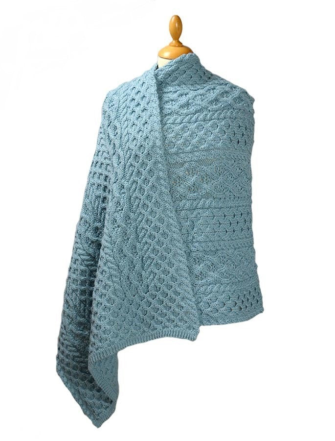 Cable Aran Wrap - Morning Sky 