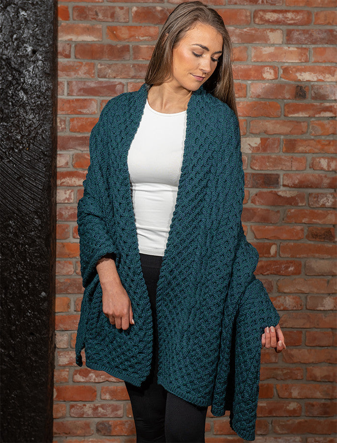 Cable Aran Wrap - Atlantic 
