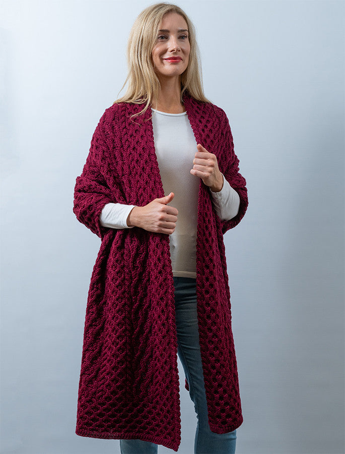 Cable Aran Wrap - Claret 