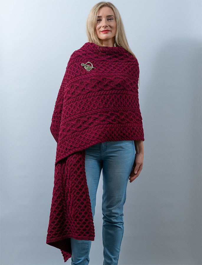 Cable Aran Wrap - Claret 