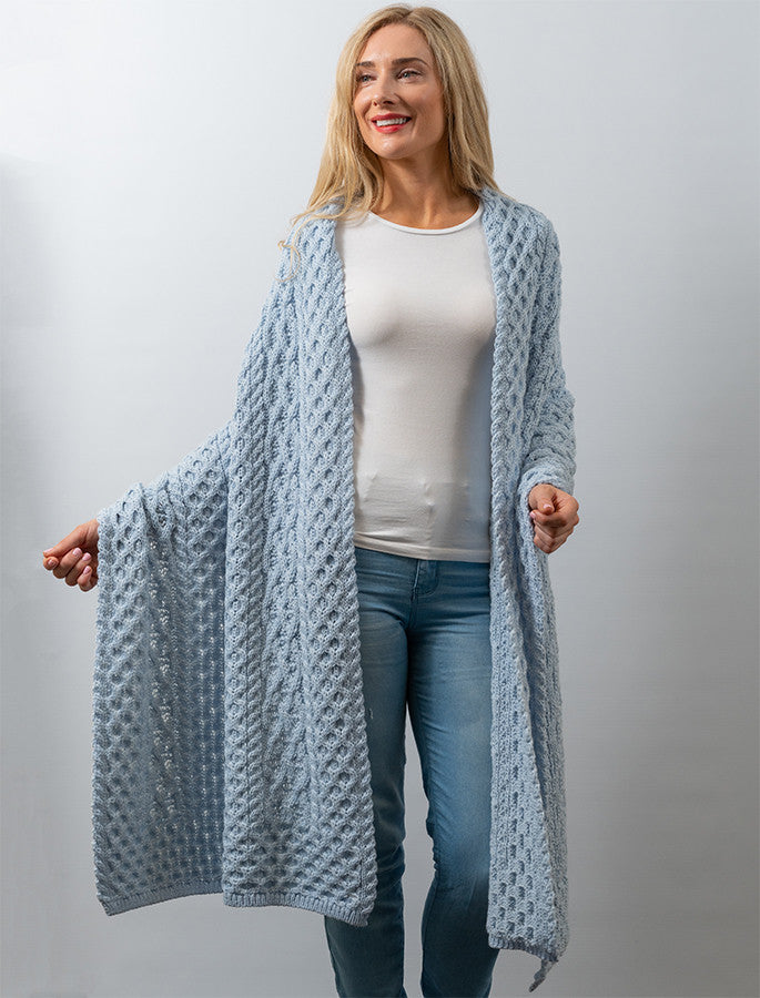 Cable Aran Wrap - Ice Blue 