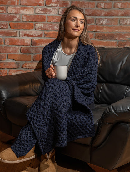 Cable Aran Wrap - Navy 