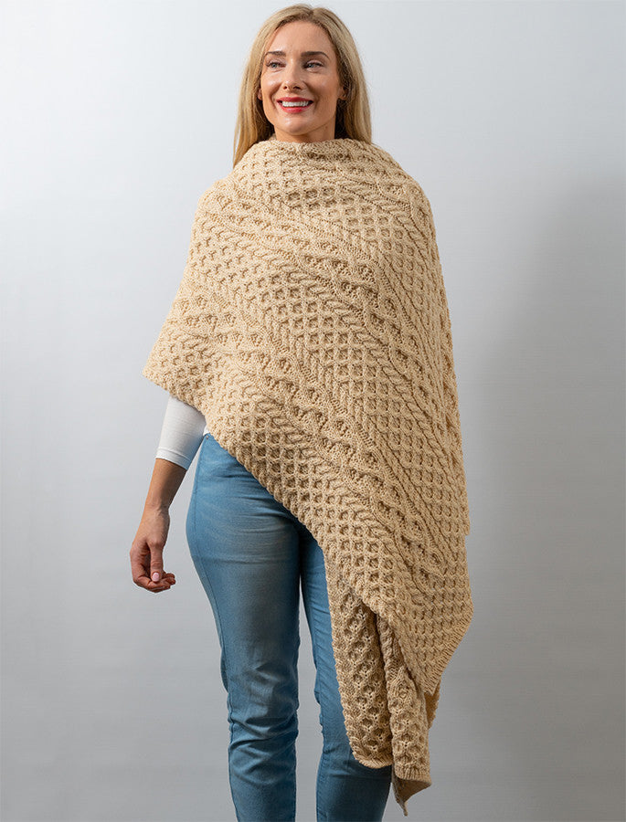 Cable Aran Wrap - Oatmeal Marl 