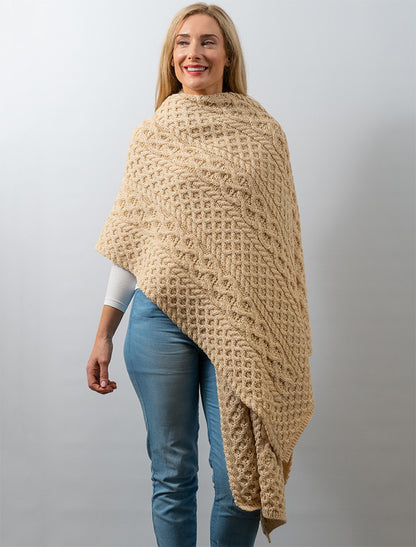 Cable Aran Wrap - Oatmeal Marl 