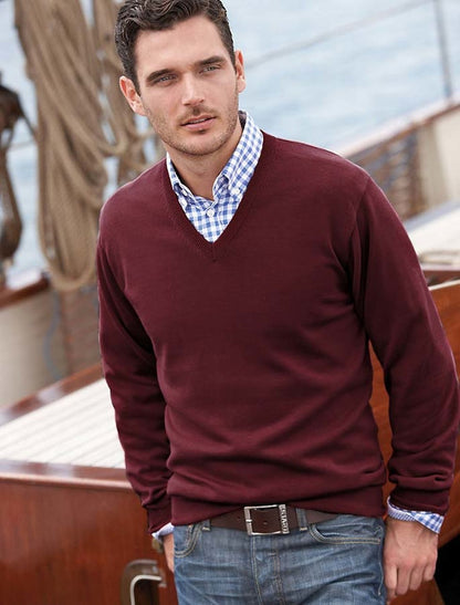 Mens Lambswool V-Neck Sweater - Burgundy 