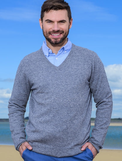 Mens Lambswool V-Neck Sweater - Grey Smoke 