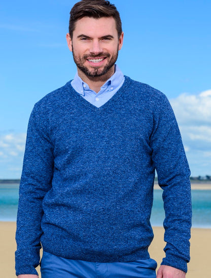 Mens Lambswool V-Neck Sweater - Ink 