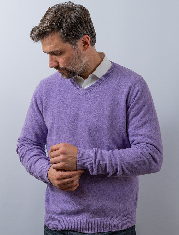 Mens Lambswool V-Neck Sweater - Heather Mist 