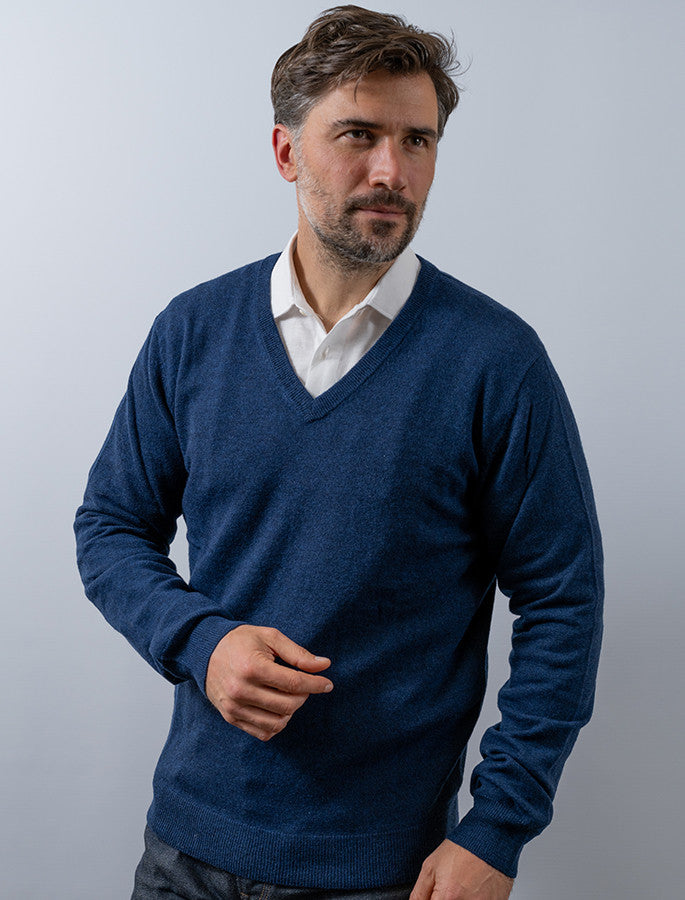 Mens Lambswool V-Neck Sweater - Navy Night 