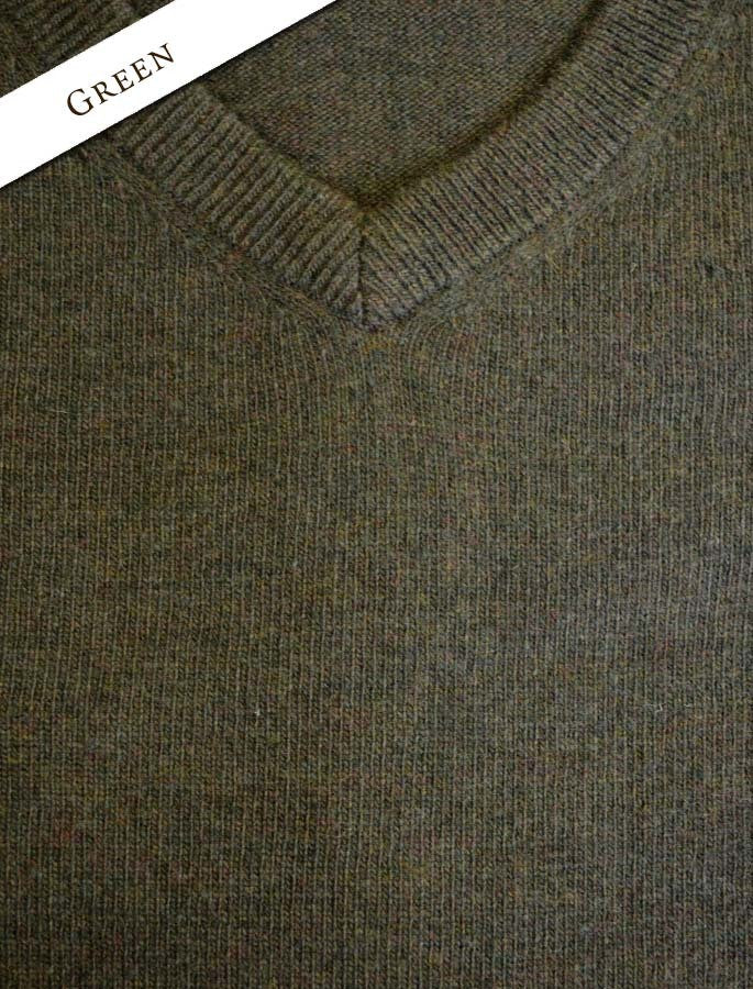 Mens Lambswool V-Neck Sweater - Green 