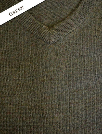Mens Lambswool V-Neck Sweater - Green 