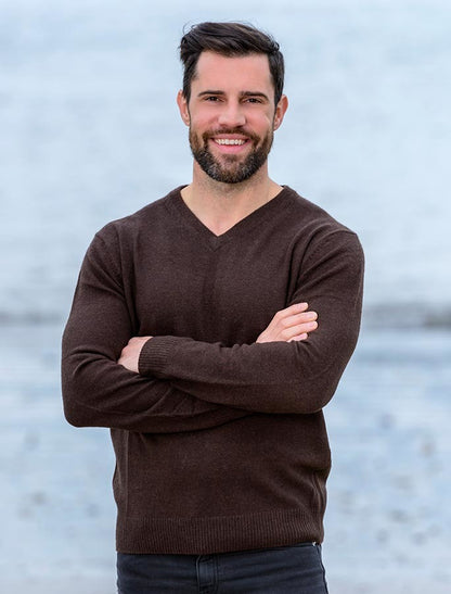 Mens Lambswool V-Neck Sweater - Turf 