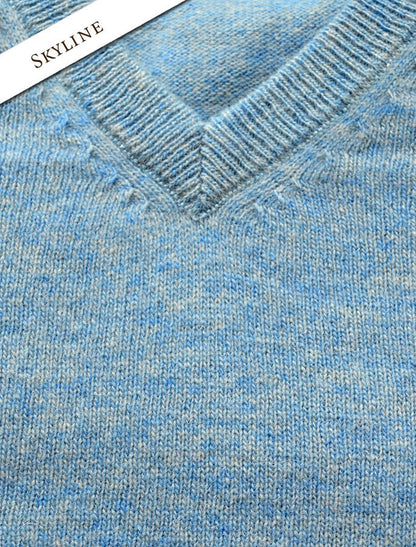 Mens Lambswool V-Neck Sweater - Skyline Blue 