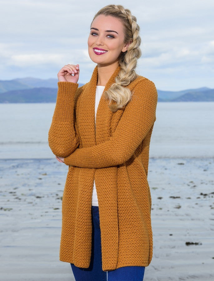 Textured Merino Cardigan - Golden Ochre 