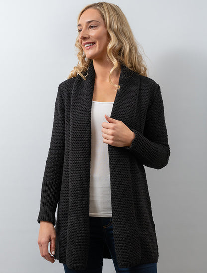 Textured Merino Cardigan - Black 