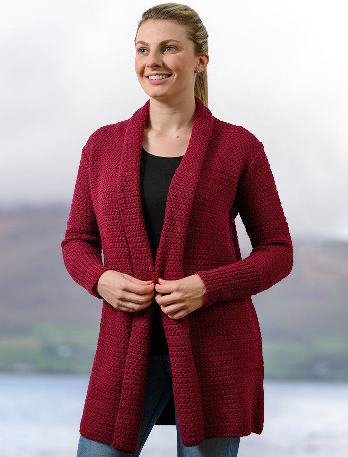 Textured Merino Cardigan - Claret 