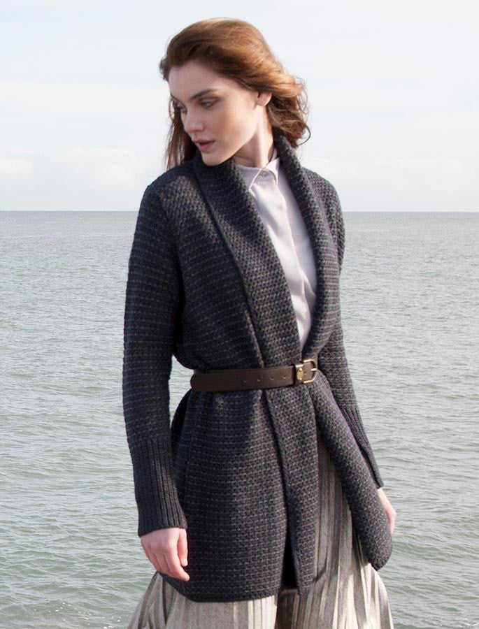Textured Merino Cardigan - Steel Marl 