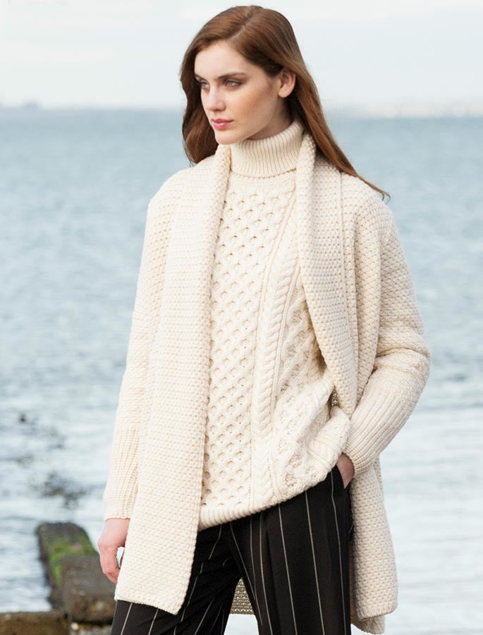 Textured Merino Cardigan - White 