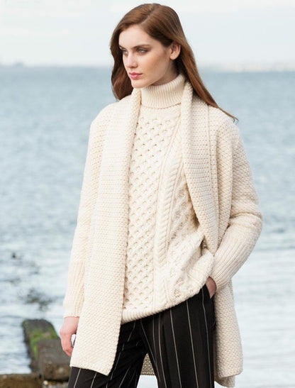 Textured Merino Cardigan - White 