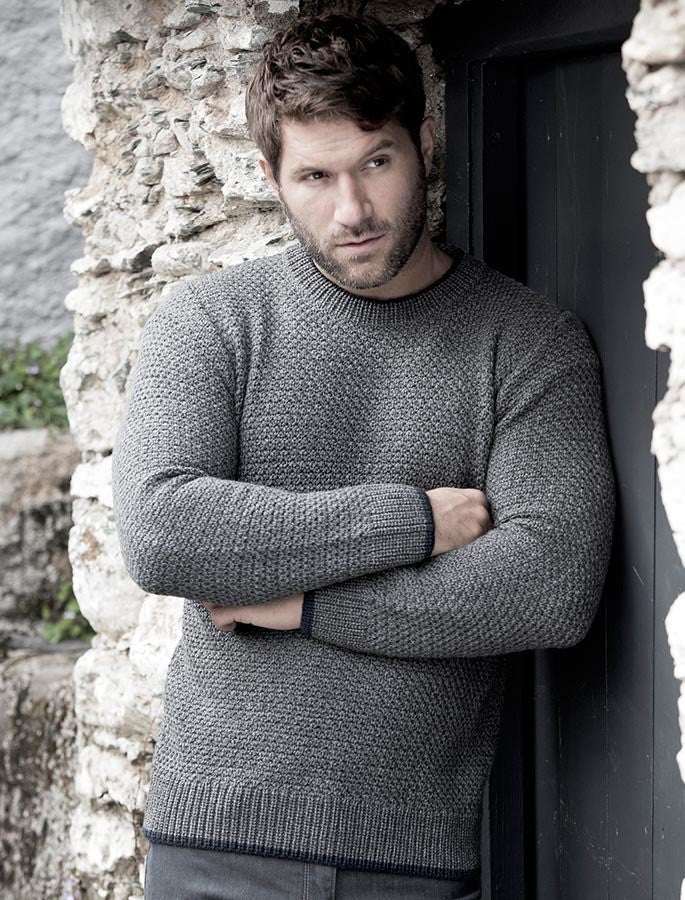 Merino Textured Crew Neck Sweater - Steel 