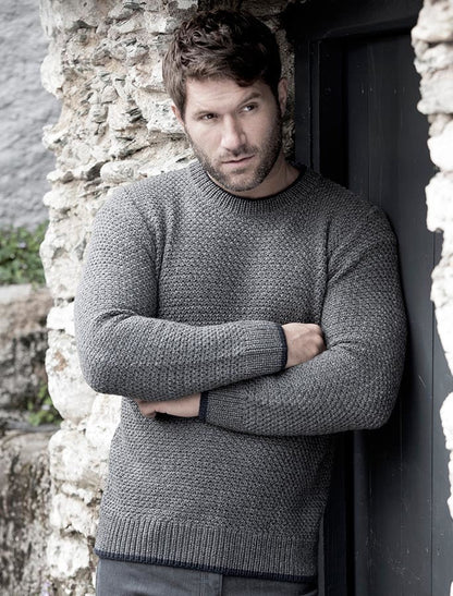 Merino Textured Crew Neck Sweater - Steel 