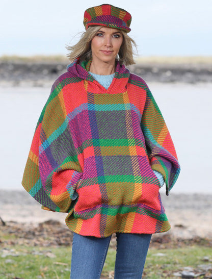 Cheryl Herringbone Hooded Poncho - Galway Multi 
