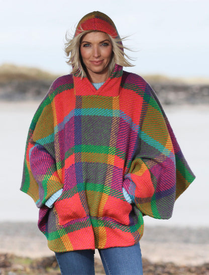 Cheryl Herringbone Hooded Poncho - Galway Multi 