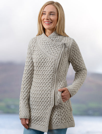 Trellis Side Zip Coatigan - Silver Marl 