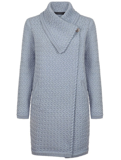Woven Textured Aran Wrap Coat - Dove Grey 