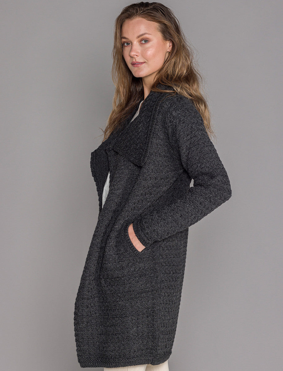 Woven Textured Aran Wrap Coat - Graphite 