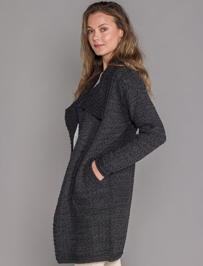 Woven Textured Aran Wrap Coat - Graphite 