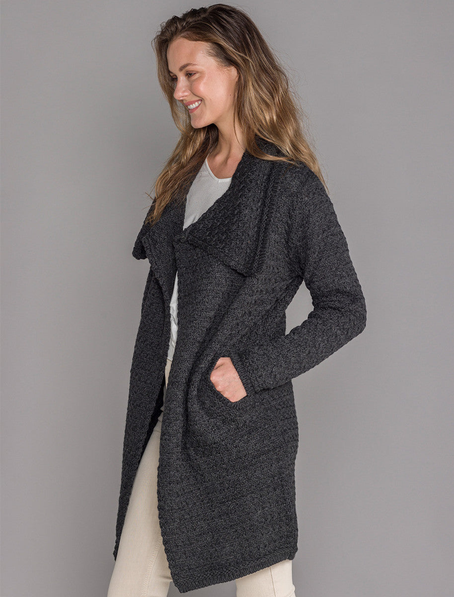 Woven Textured Aran Wrap Coat - Graphite 