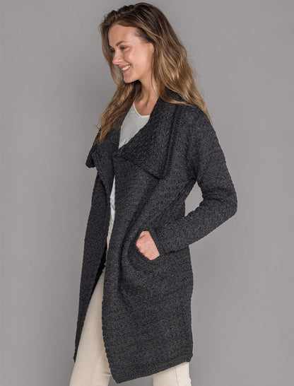 Woven Textured Aran Wrap Coat - Graphite 