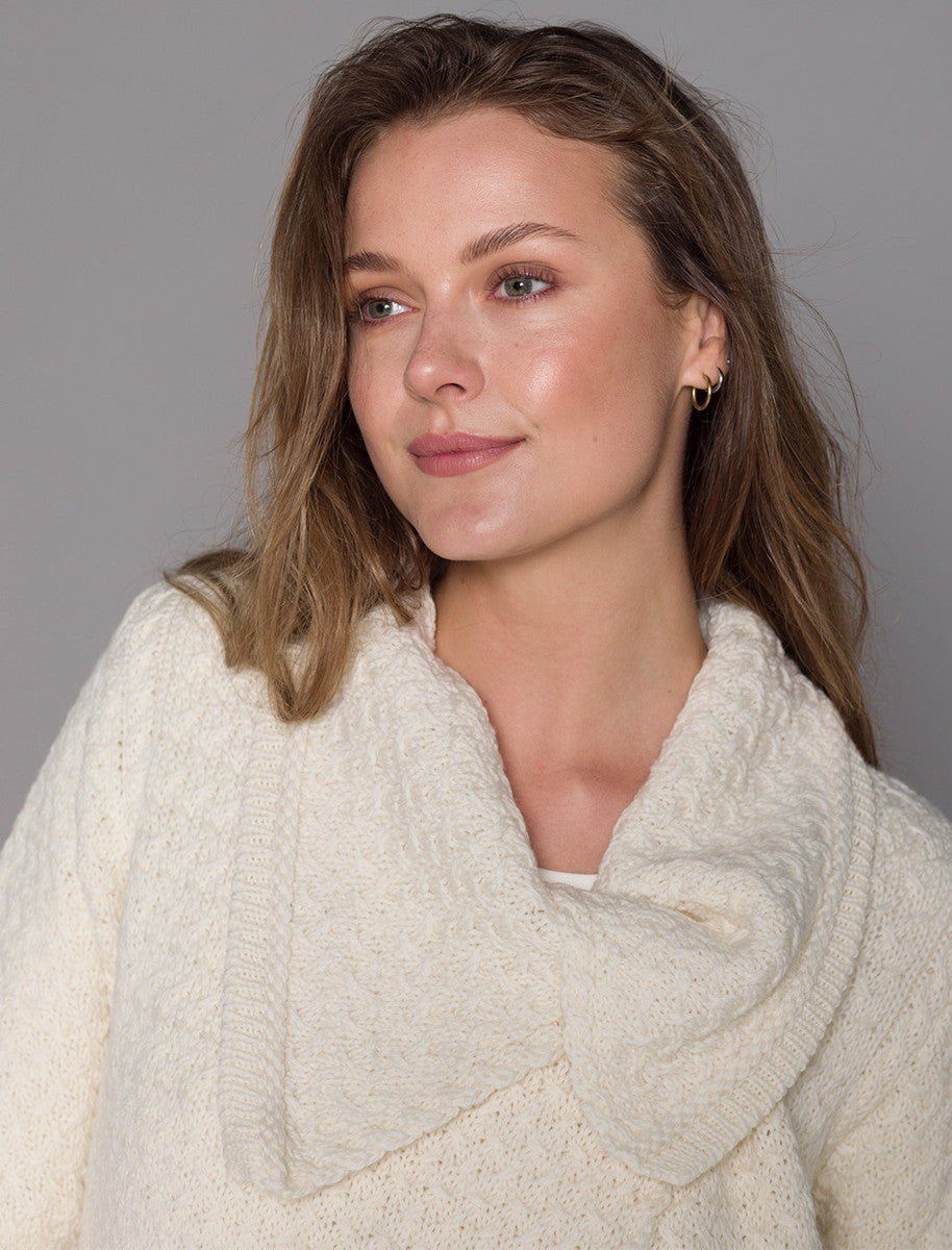 Woven Textured Aran Wrap Coat - Natural White 