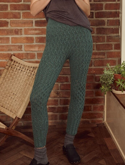 Wool Cashmere Aran Cable Leggings - Garden Green 