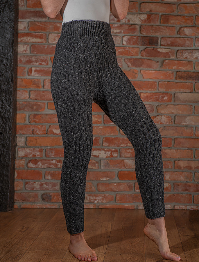 Wool Cashmere Aran Cable Leggings - Charcoal 