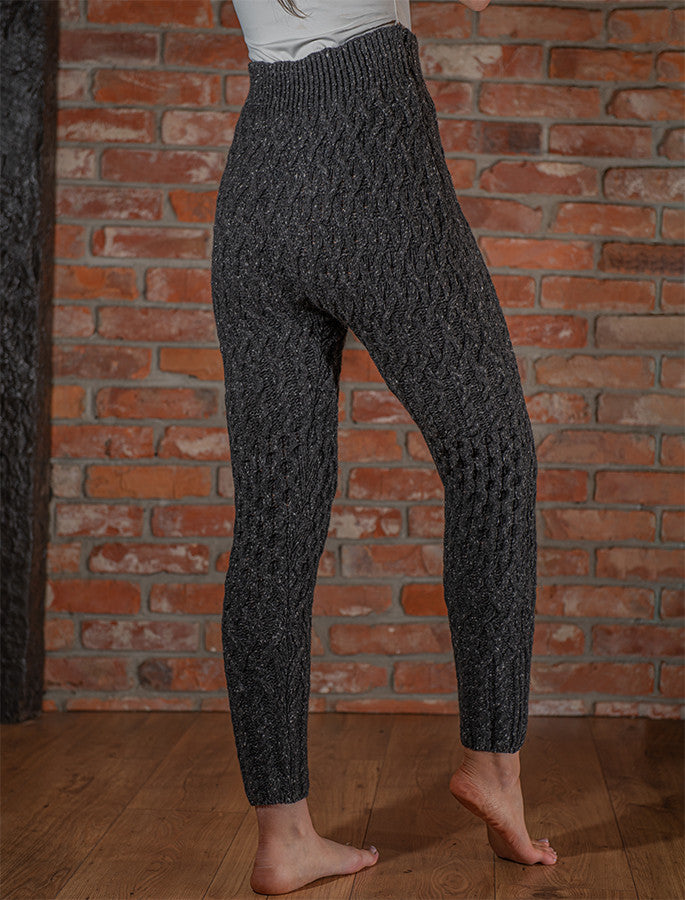 Wool Cashmere Aran Cable Leggings - Charcoal 