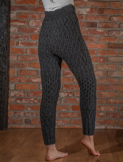 Wool Cashmere Aran Cable Leggings - Charcoal 