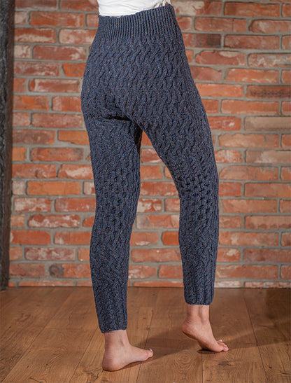 Wool Cashmere Aran Cable Leggings - Navy 