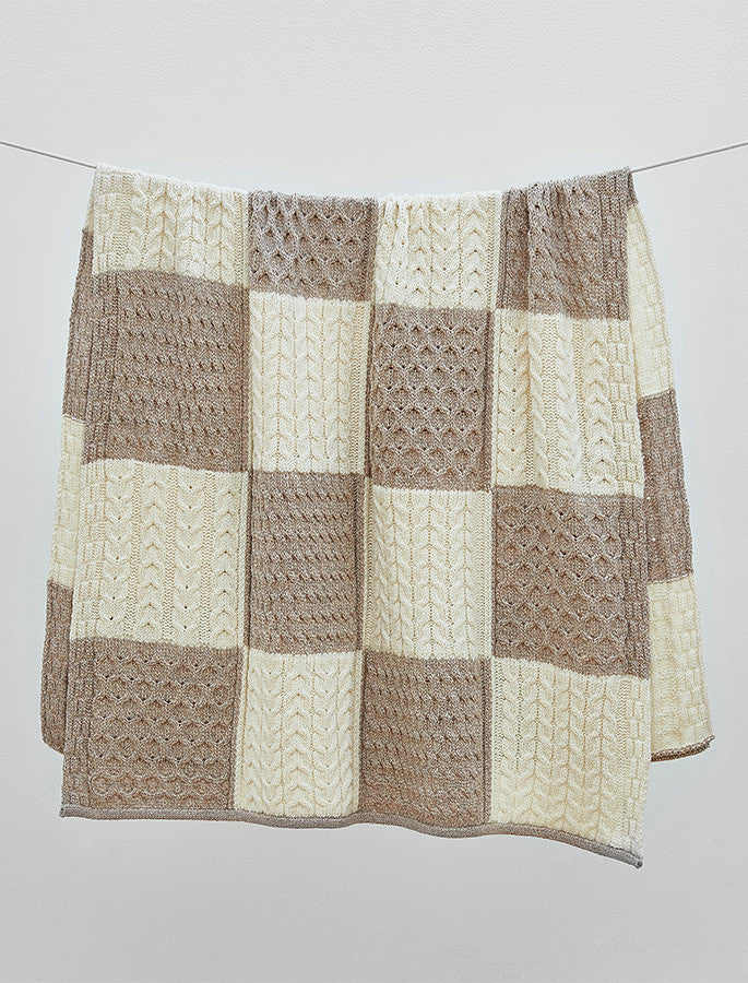 Two-Tone Aran Patchwork Throw - Wicker/White 
