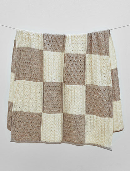 Two-Tone Aran Patchwork Throw - Wicker/White 