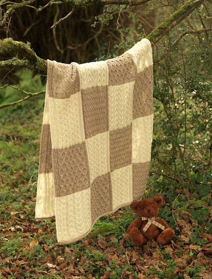 Two-Tone Aran Patchwork Throw - Wicker/White 