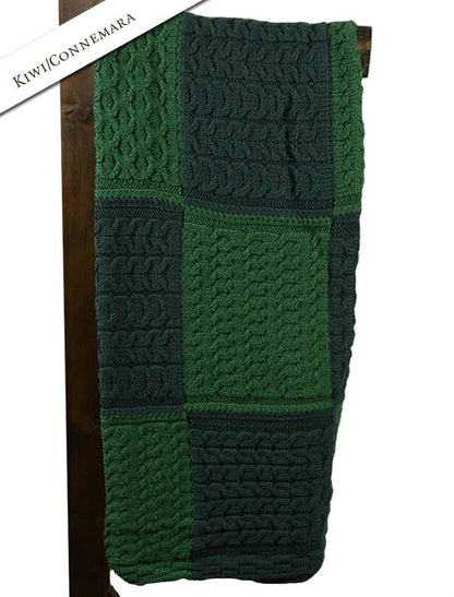 Two-Tone Aran Patchwork Throw - Kiwi/Connemara 