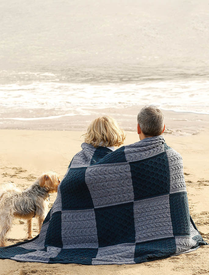 Two-Tone Aran Patchwork Throw - Atlantic/Denim 