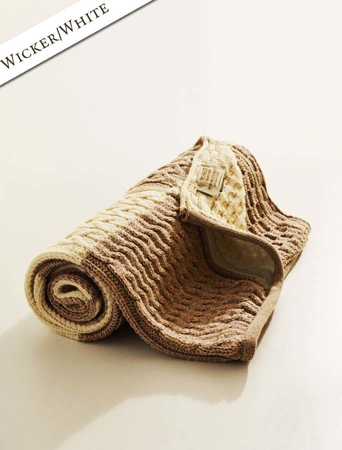 Two-Tone Aran Patchwork Throw - Wicker/White 