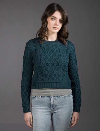 Ladies Cropped Aran Sweater - Atlantic 