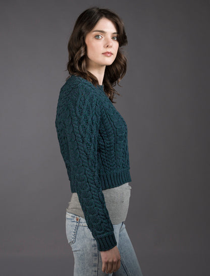 Ladies Cropped Aran Sweater - Atlantic 